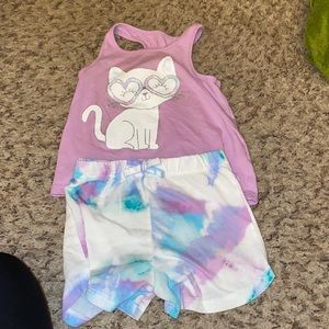 Tye dye cat tank top and short set